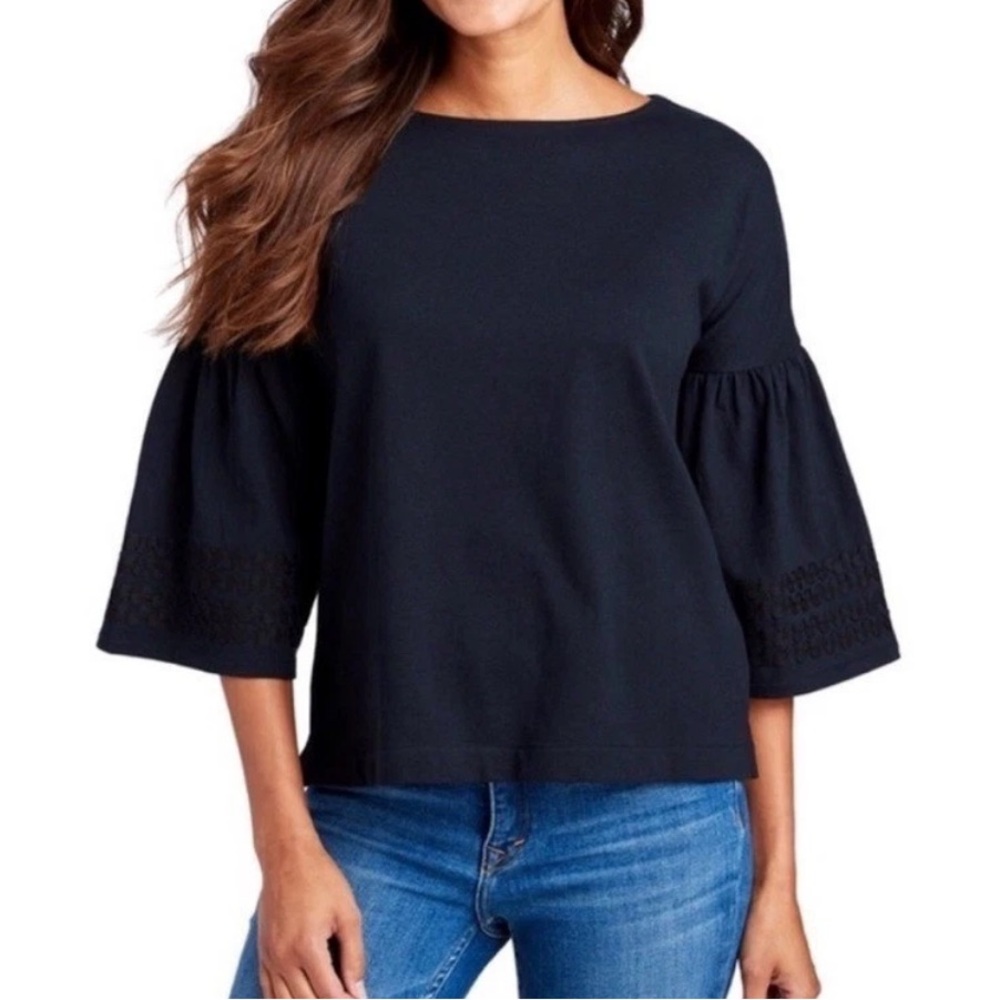Vineyard Vines Womens Black Cotton Ric-Rac Bell Sleeve Top Size S RN 134578